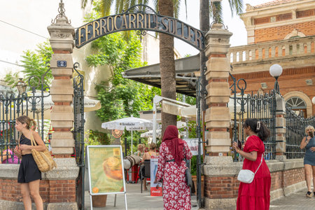 Palma de Mallorca, Spain; August 10 2023: Soller train station with tourists in Palma de Mallorca, Spainのeditorial素材