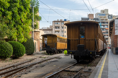 Palma de Mallorca, Spain; September 11 2023: Soller train station with tourists in Palma de...