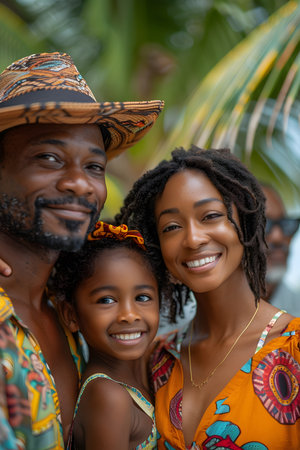 Black family enjoying a summer vacation at the beachの素材
