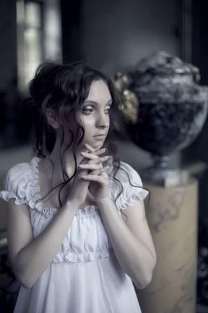 Portrait of young beautiful lady in cold tones.の写真素材