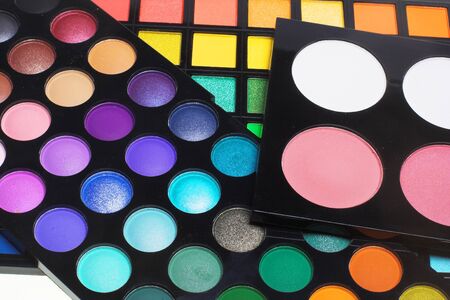 Professional cosmetics. Eye hadow, rouge, powder. Macro.の写真素材
