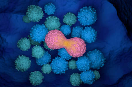 Dividing breast cancer cell top view 3d illustration