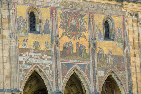 Prague, Czech - 03 July, 2015: Mosaic with scenes of the Last Judgment decorates the walls of the Cathedral of St. Vitusのeditorial素材