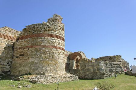 The fortification wall of Nessebar against the blue sky