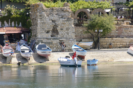 Nesebar, Bulgaria - 23 Juny 2016 : Boats at pier in the port of Nessebarのeditorial素材