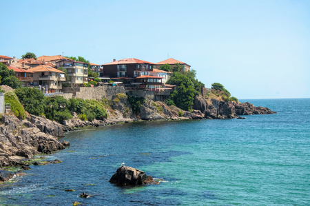 Skamni Cape and Old Town of Sozopol (Burgas, Bulgaria) at sunny summer middayの写真素材