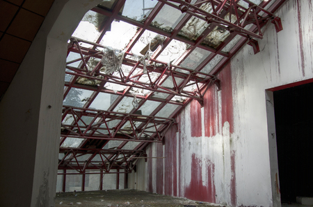 Tirana, Albania - 16 July 2017 : Damaged windows of the Pyramyd of Tirana - former museum of albanian dictator Enver Hoxhaのeditorial素材