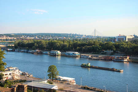 Belgrade, Serbia - 11 July 2017 : The view of municipality New Belgrade and the Sava riverのeditorial素材