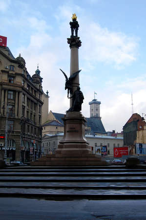 Lviv, Ukraine - 20 February 2008: Monument of famous polish poet and dramatist Adam Mickiewiczのeditorial素材