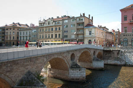 Sarajevo, Bosnia and Herzegovina - 12 July 2017 : Latin bridge over Miljacka riverのeditorial素材