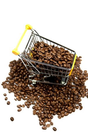 beans of coffeed shopping trolly isolatedの写真素材