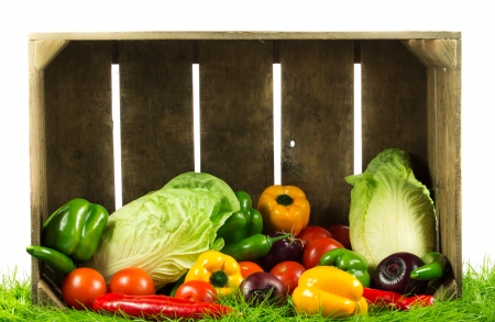 vegetable on green gras on isolated white  backgroundの写真素材