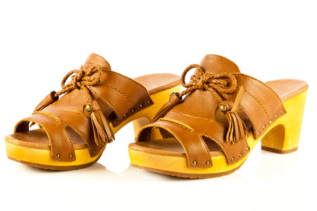 High heel women shoes on white backgroundの写真素材