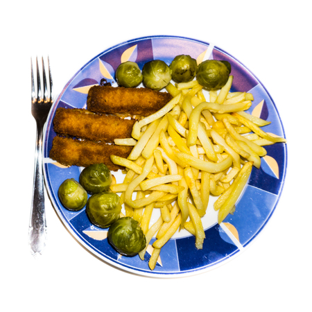 food on plate isolated chips cabbage fishの写真素材