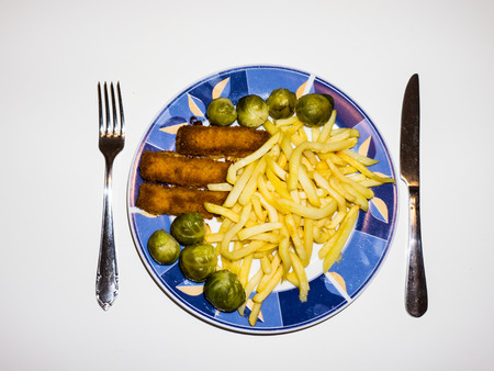 food on plate isolated chips cabbage fishの写真素材