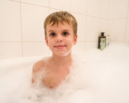 washing boy funny child foamの写真素材