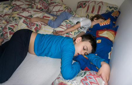 sleeping children relax resting boysの写真素材