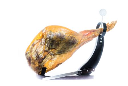 Jamon. Jamon serrano.Spanish ham on white background close up.の写真素材