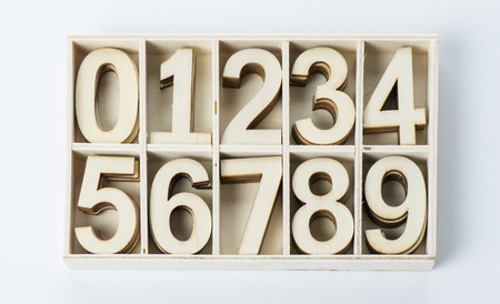 numbers numerals from woodの写真素材