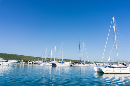 mast against a blue sky, ship mast, marina in European city, the Adriatic sea