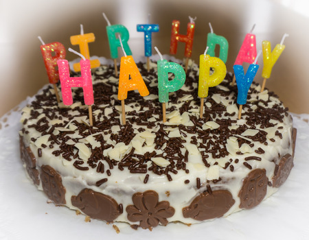 birthday cake with candles. Happy Birthdayの写真素材