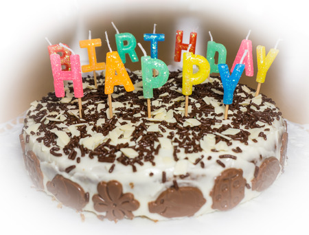 birthday cake with candles. Happy Birthdayの写真素材