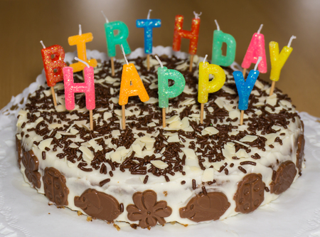 birthday cake with candles. Happy Birthdayの写真素材