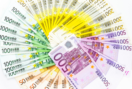 euro banknote money finance cash on white backgroundの写真素材