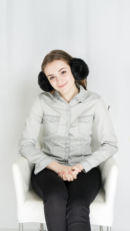 girl with funny headset. music conceptの写真素材