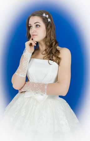 bride on blue background. dressの写真素材