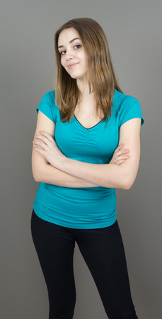 beautiful girl on grey background peopleの写真素材