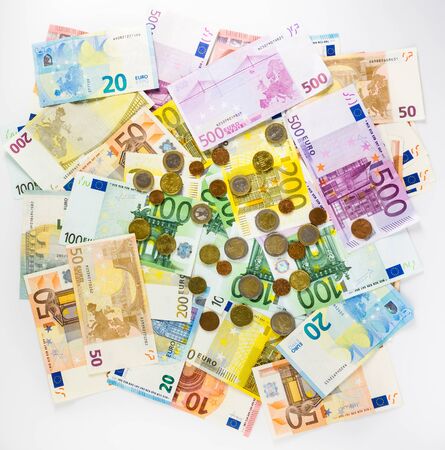euro banknote and coins money  finance concept cash on white background. billsの写真素材