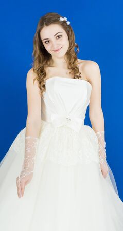 bride on blue background. dressの写真素材