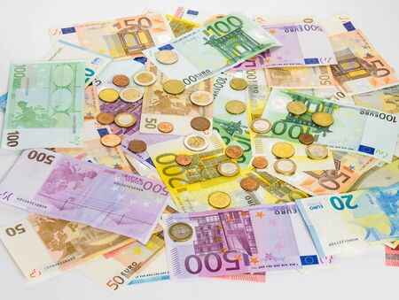 euro banknote and coins money  finance concept cash on white background. billsの写真素材