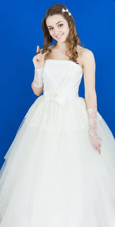bride on blue background. dressの写真素材