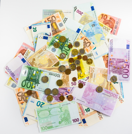 euro banknote and coins money  finance concept cash on white background. billsの写真素材