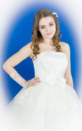 bride on blue background. dressの写真素材