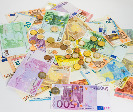 euro banknote and coins money  finance concept cash on white background. billsの写真素材