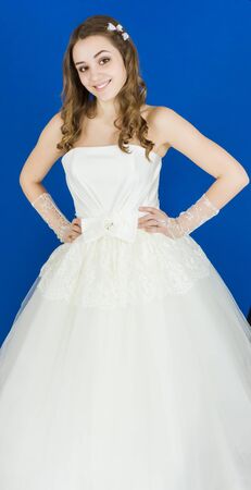 bride on blue background. dressの写真素材