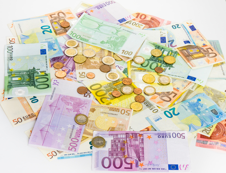 euro banknote and coins money  finance concept cash on white background. billsの写真素材