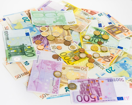 euro banknote and coins money  finance concept cash on white background. billsの写真素材