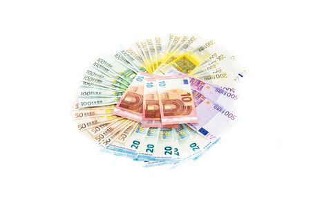 circle of euro banknotes money isolated on white background. bills. currency