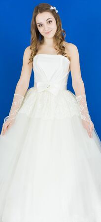 bride on blue background. dressの写真素材