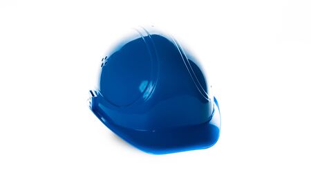 blue safety helmet isolated on white background. engineering construction worker equipmentの写真素材