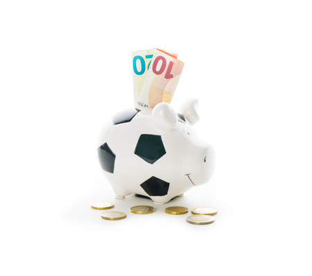 euro momey bills and coins in Piggybank isolated on white background. savingsの写真素材