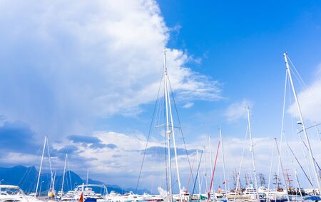 masts of yachts sailsboats. blue skyの写真素材