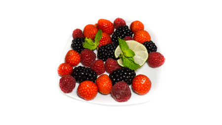 dessert various berries isolated on white backgroundの写真素材