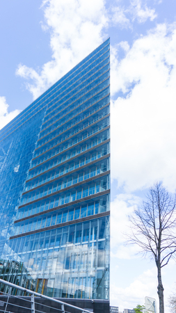 view of skyscraper in clouds in  dusseldorf. germanyの写真素材
