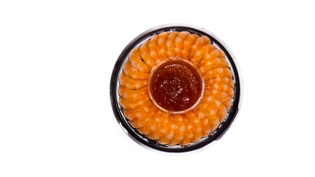 shrimps with sauce on plateisolated on white background. seafoodの写真素材