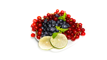 dessert various berries isolated on white backgroundの写真素材